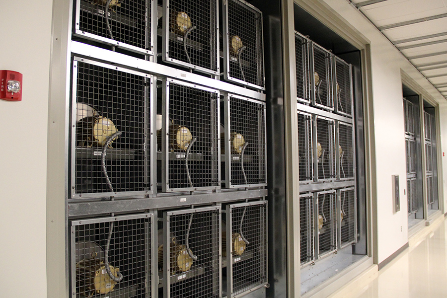 Wall of cooling fans, facing the DDC production area.