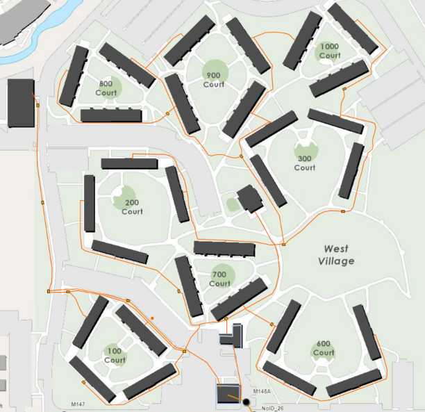 Map of the West Village after cable pathways were identified (image courtesy of Tim Goodale).