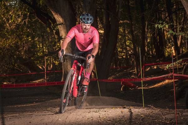 Brian Harris participates in the 2022 Utah Cyclocross Art Dye Night race in American Fork. (Photo courtesy of Sawyer Pangborn, https://www.sawyer.bike/)