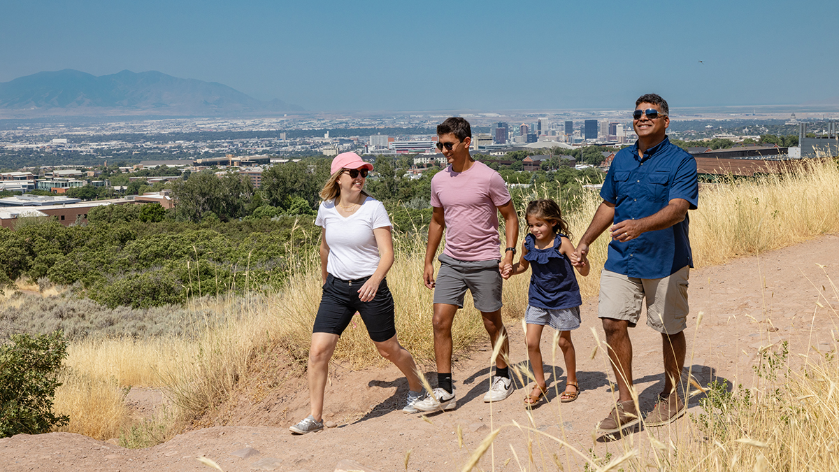 A family walks along the Bonneville Shoreline Trail. (Photo courtesy of Visit Salt Lake/Sandra Salvas)