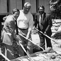 Glen Cameron, second from right, and other university leaders break ground in 1994 on the Marriott Library expansion.