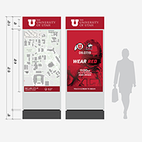 Illustration shows the technical specifications for a pedestrian digital sign