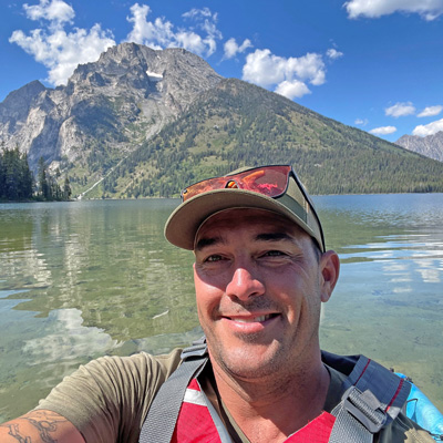 Puzey kayaks on Leigh Lake in Grand Teton National Park. (Courtesy of Brett Puzey)