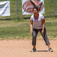 Kim Tanner (SPS) during the kickball game. (Photo by Thanh Nguyen)