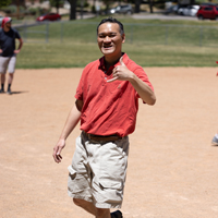 Peter Mo (SPS) shakas the camera (the hand gesture for "hang loose"). (Photo by Thanh Nguyen)