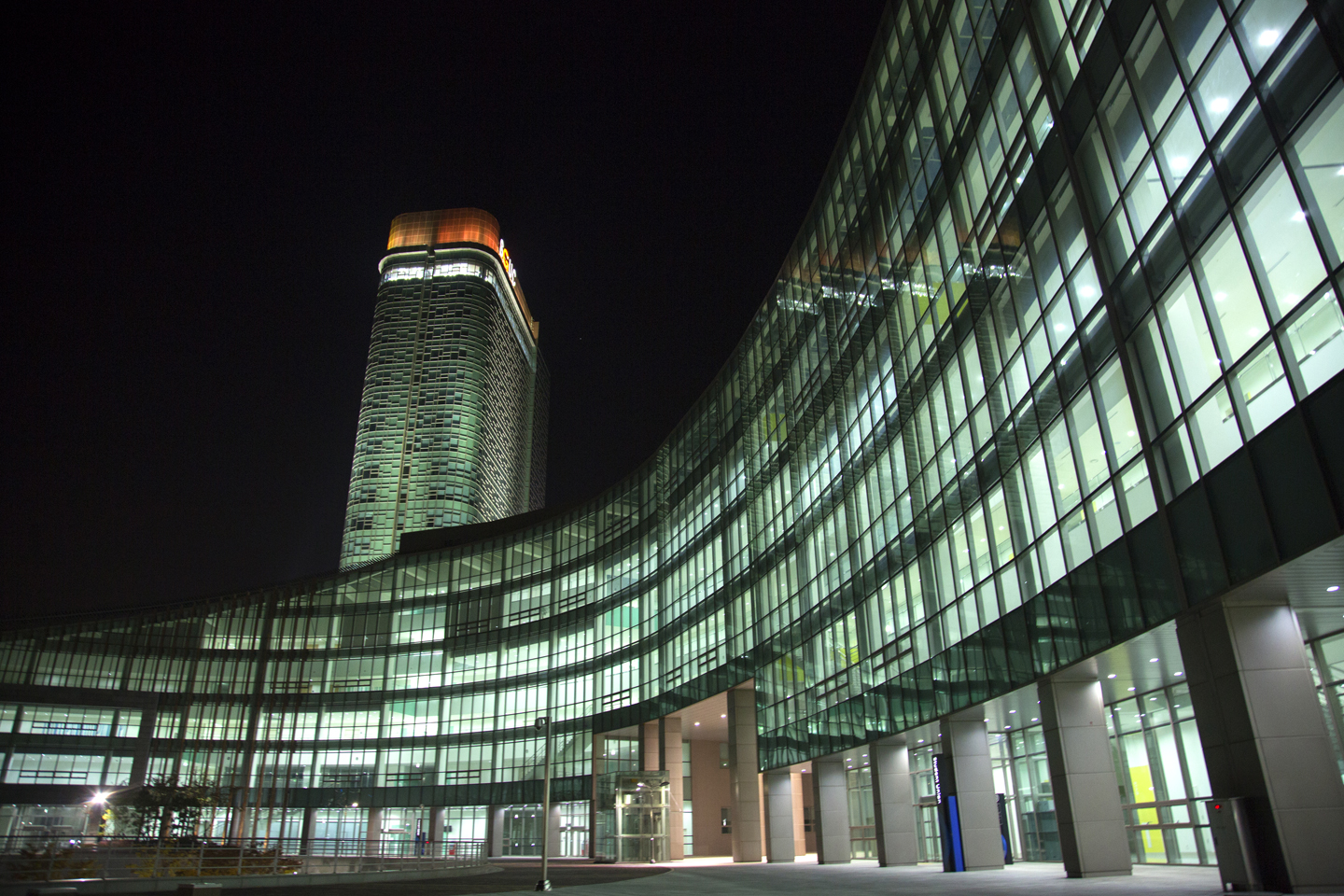 The University of Utah campus in Songdo, South Korea, at night. Photo by University Marketing and Communications